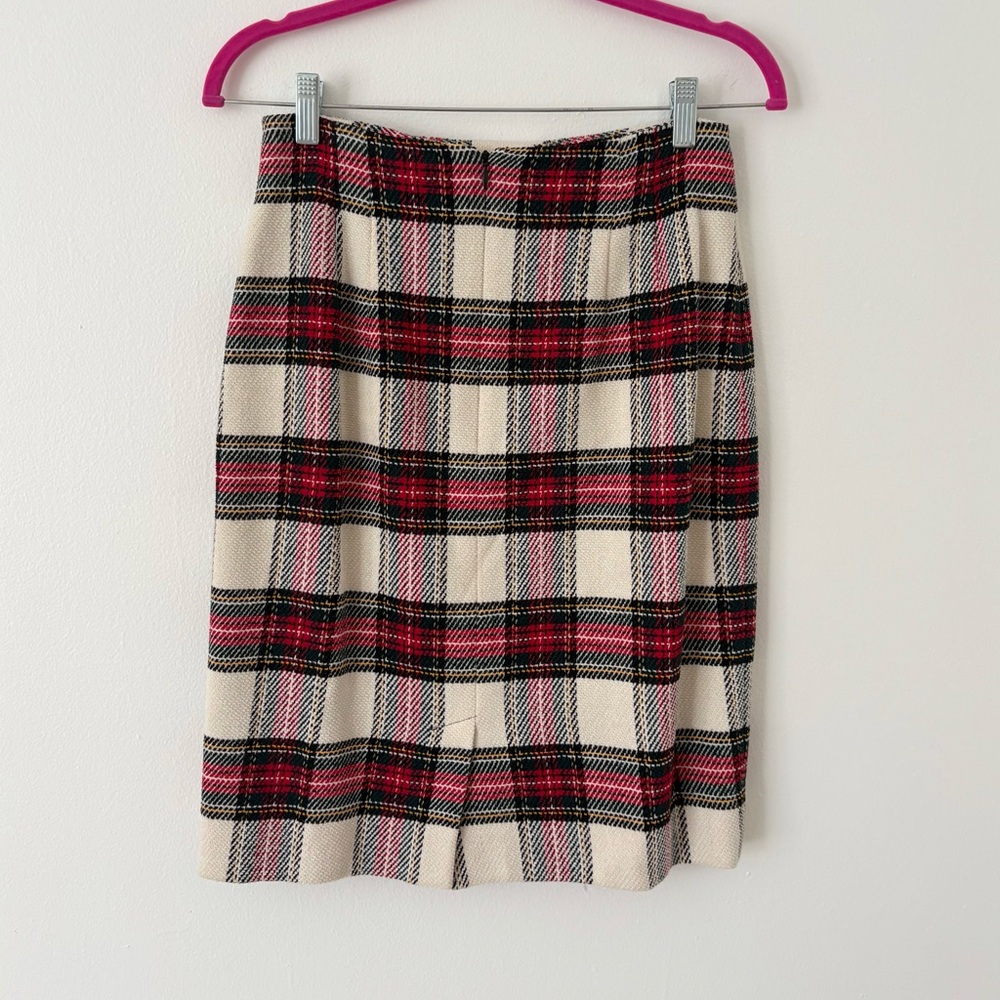 Jones New York Red Cream Green Plaid Button Down Skirt Suit Size 6 - Picture 7 of 10